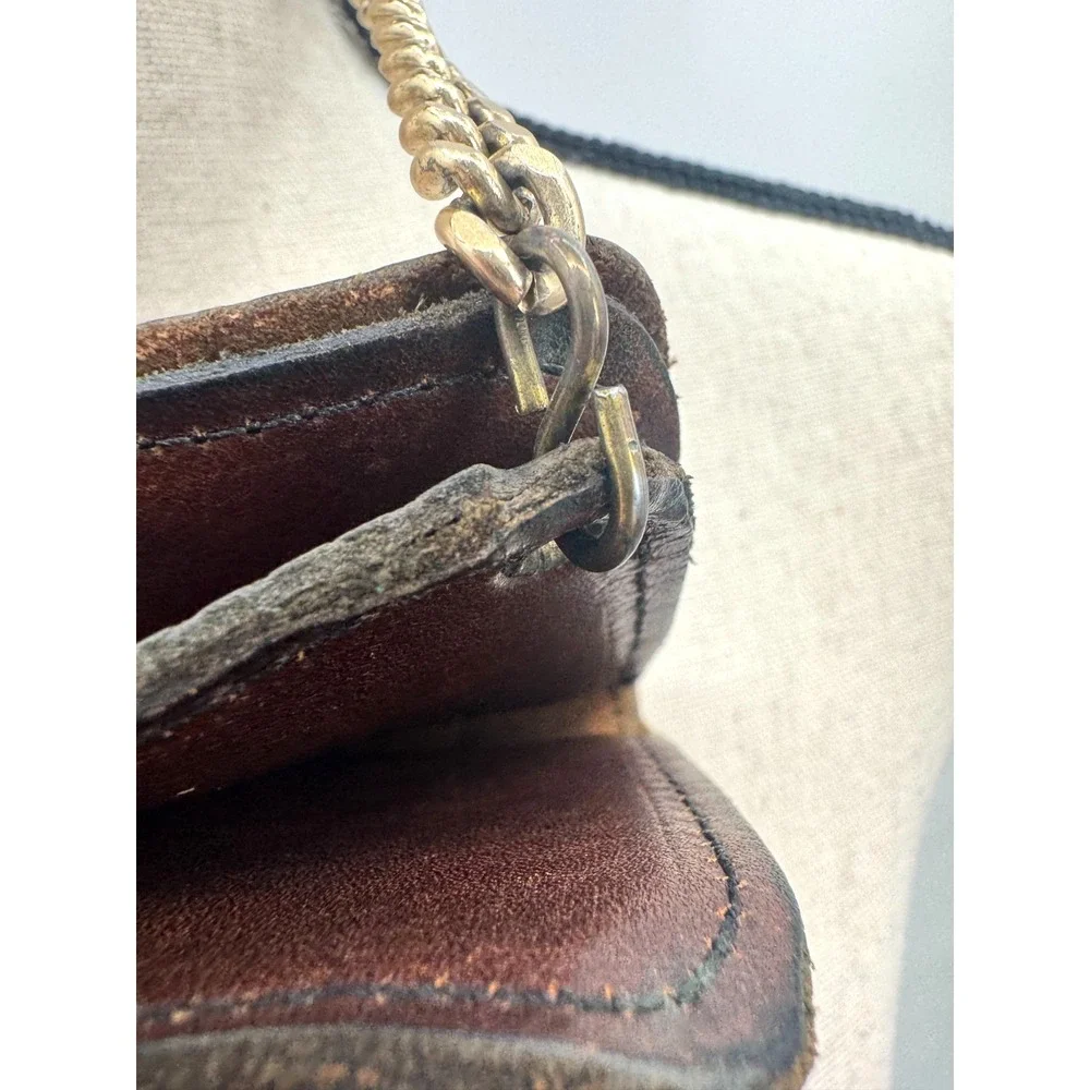 Vintage Full Grain Leather Metal Chain Snap Buttons Bifold Wallet Biker Trucker